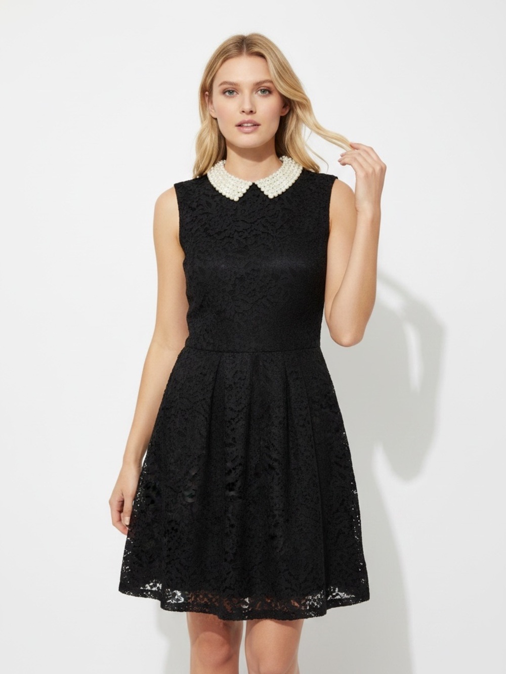 Betsey Johnson Pearl Collar Black Lace Dress 8